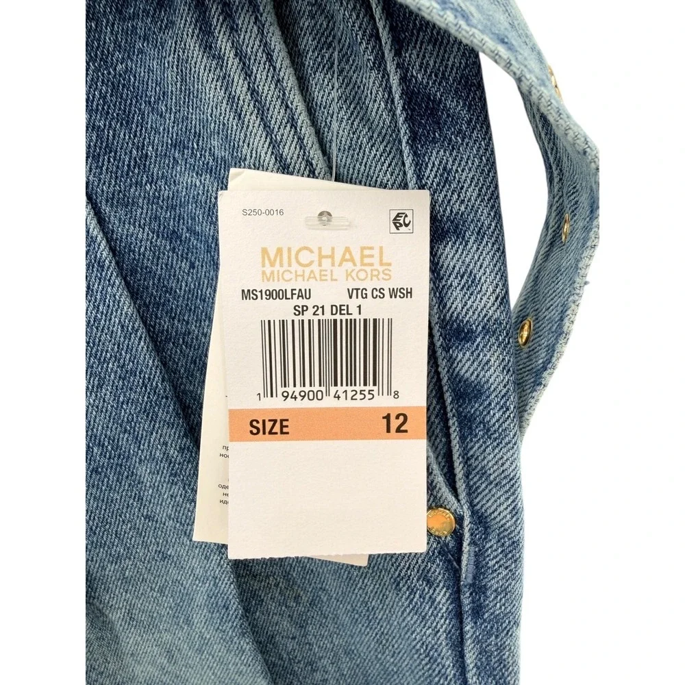 NWT Michael Kors Pleated Belted Denim Pants Vintage Wash High Rise Tapered Sz 12